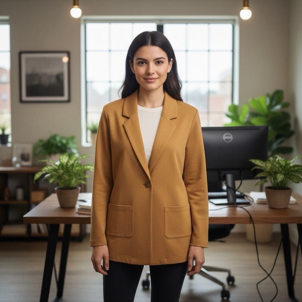 Garnet Hill Blazer Women's 18 Tan Tencel Lyocell Stretch Knit Jacket Casual Work